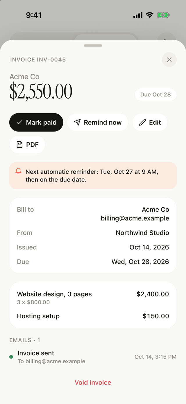 Next automatic reminder: Tue, Oct 27 at 9 AM, then on the due date