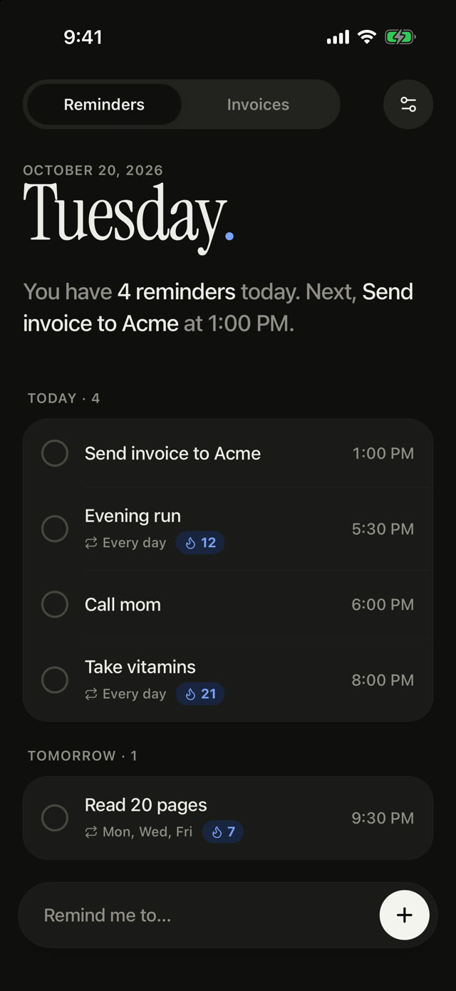DuePing in dark mode with the Ocean accent